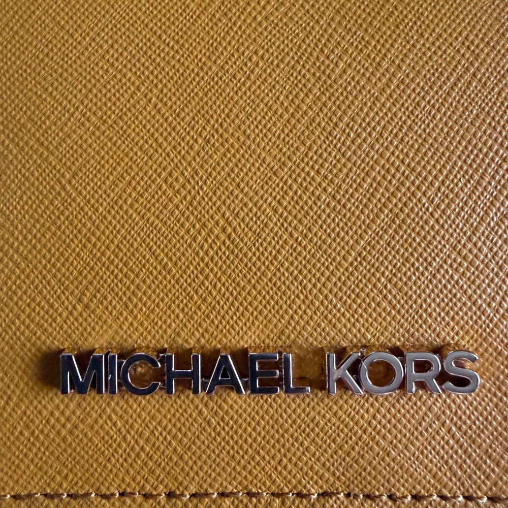 Michael Kors Jet Set Small Bifold‎ Wallet Mustard Yellow Saffiano Leather Silver - Picture 2 of 13